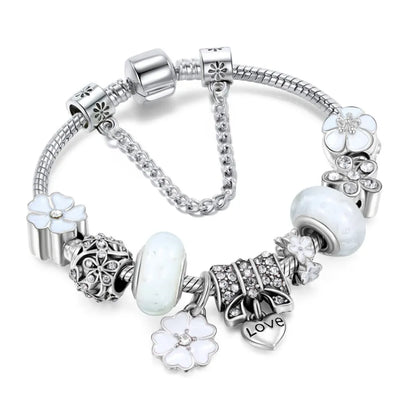 Unique Silver Charm Bracelet Love