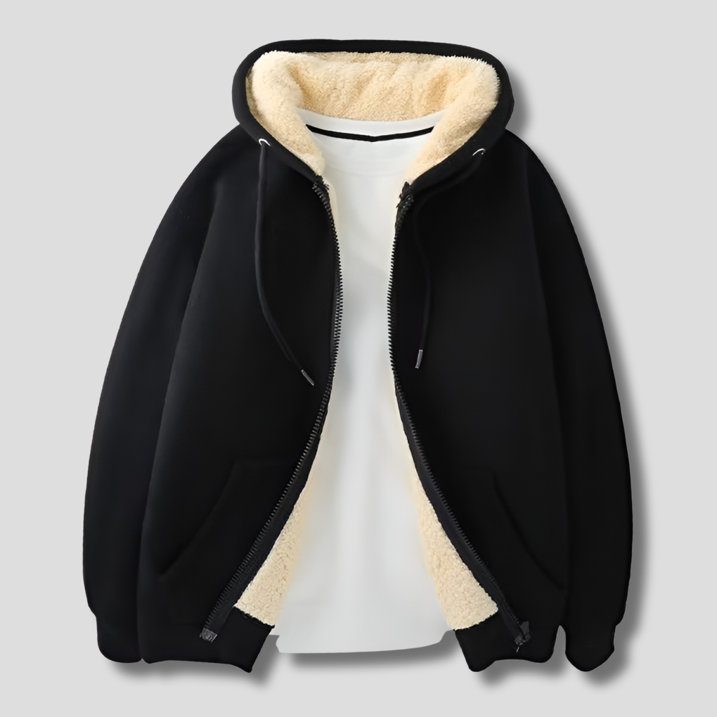 Warm fleece-lined winter hoodie for men
