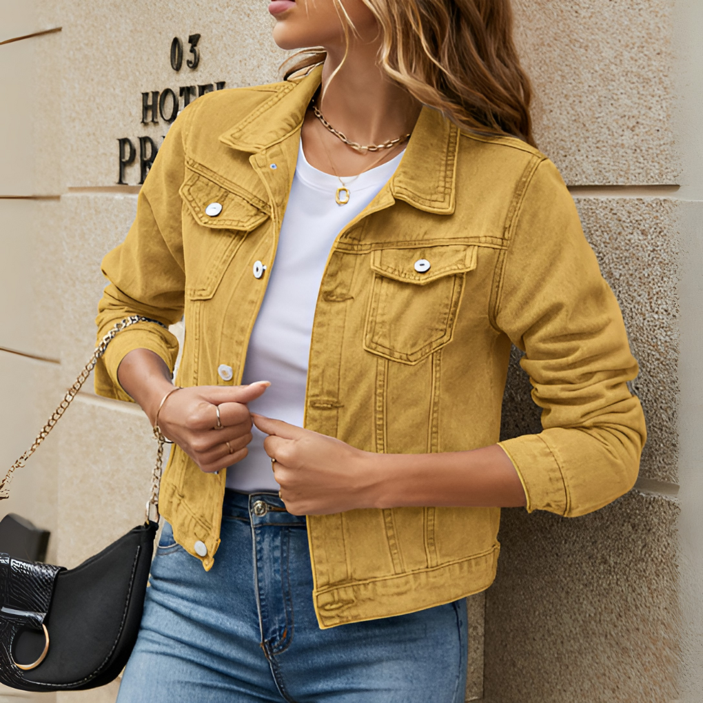 Giacca di jeans classica da donna con bottoni