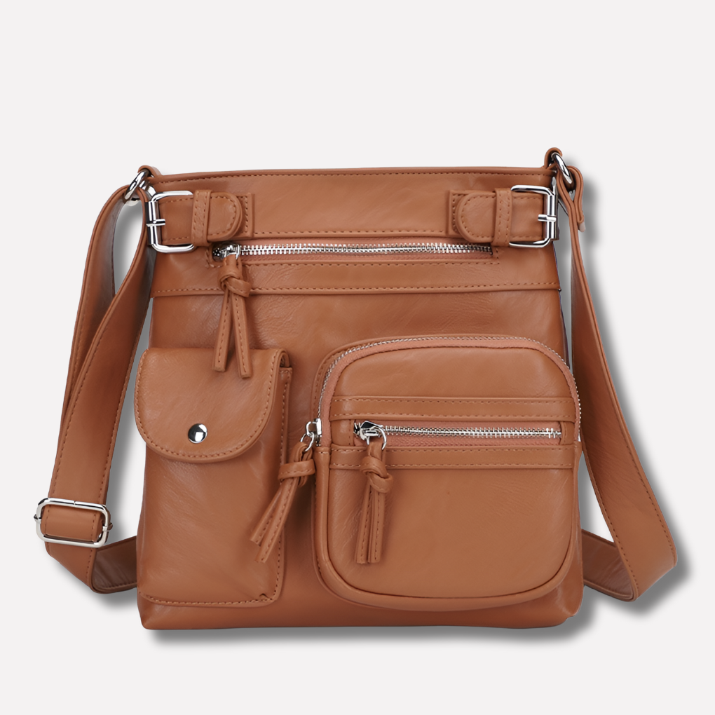 Borsa a tracolla da donna in pelle con scomparti multipli