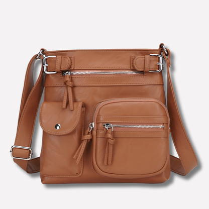 Borsa a tracolla da donna in pelle con scomparti multipli