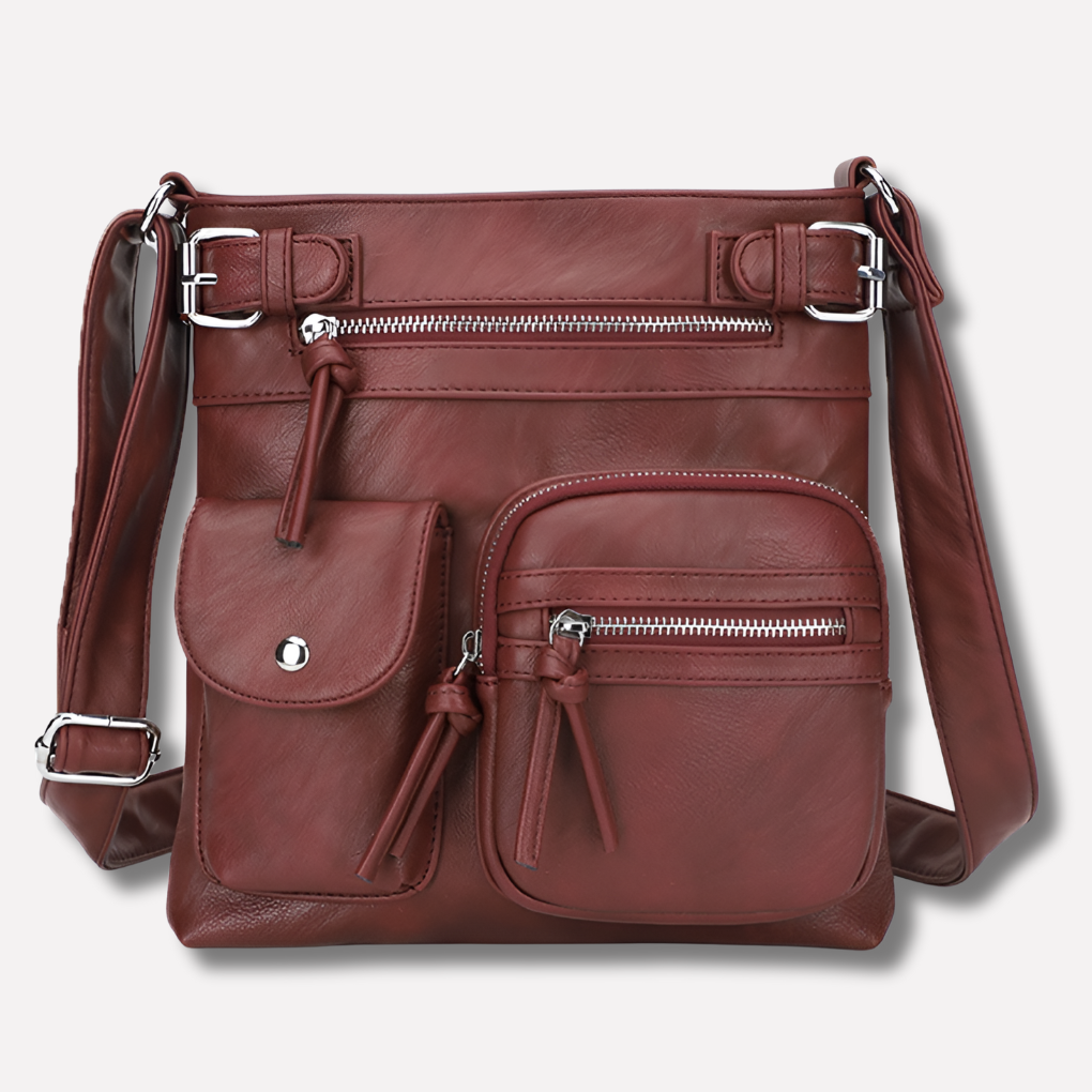 Borsa a tracolla da donna in pelle con scomparti multipli