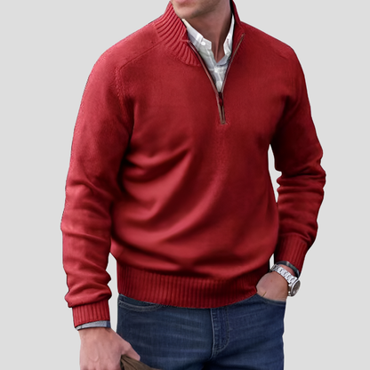 Men's Cotton Knitted Jumper with Zip Collar