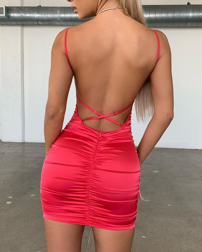 Sexy Backless Mini Dress with Elegant Pleated Details