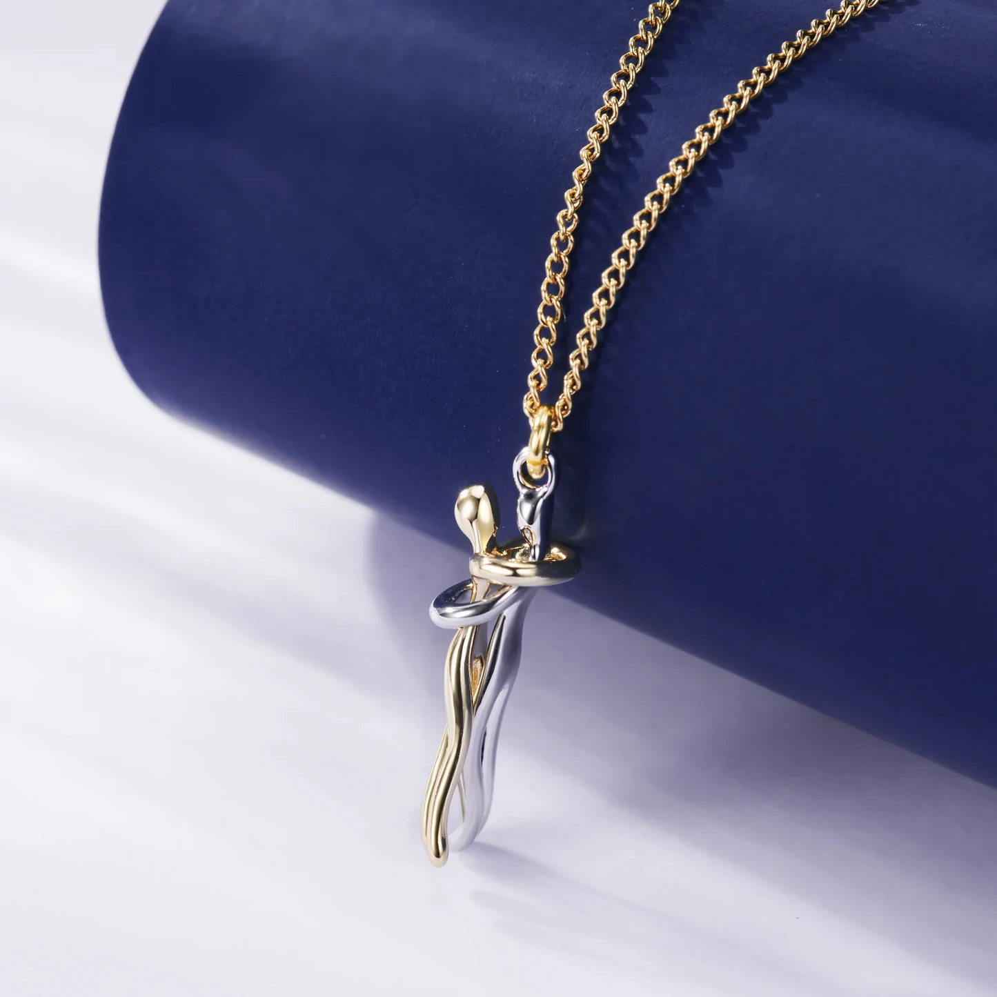 Golden Embrace Couple Pendant Necklace