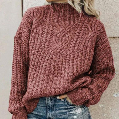 Ladies' Chunky Cable Knit Jumper with Roll Neck