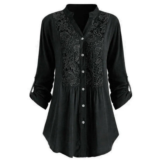 Egle – Blusa larga para mujer con mangas abullonadas y detalles elegantes de encaje