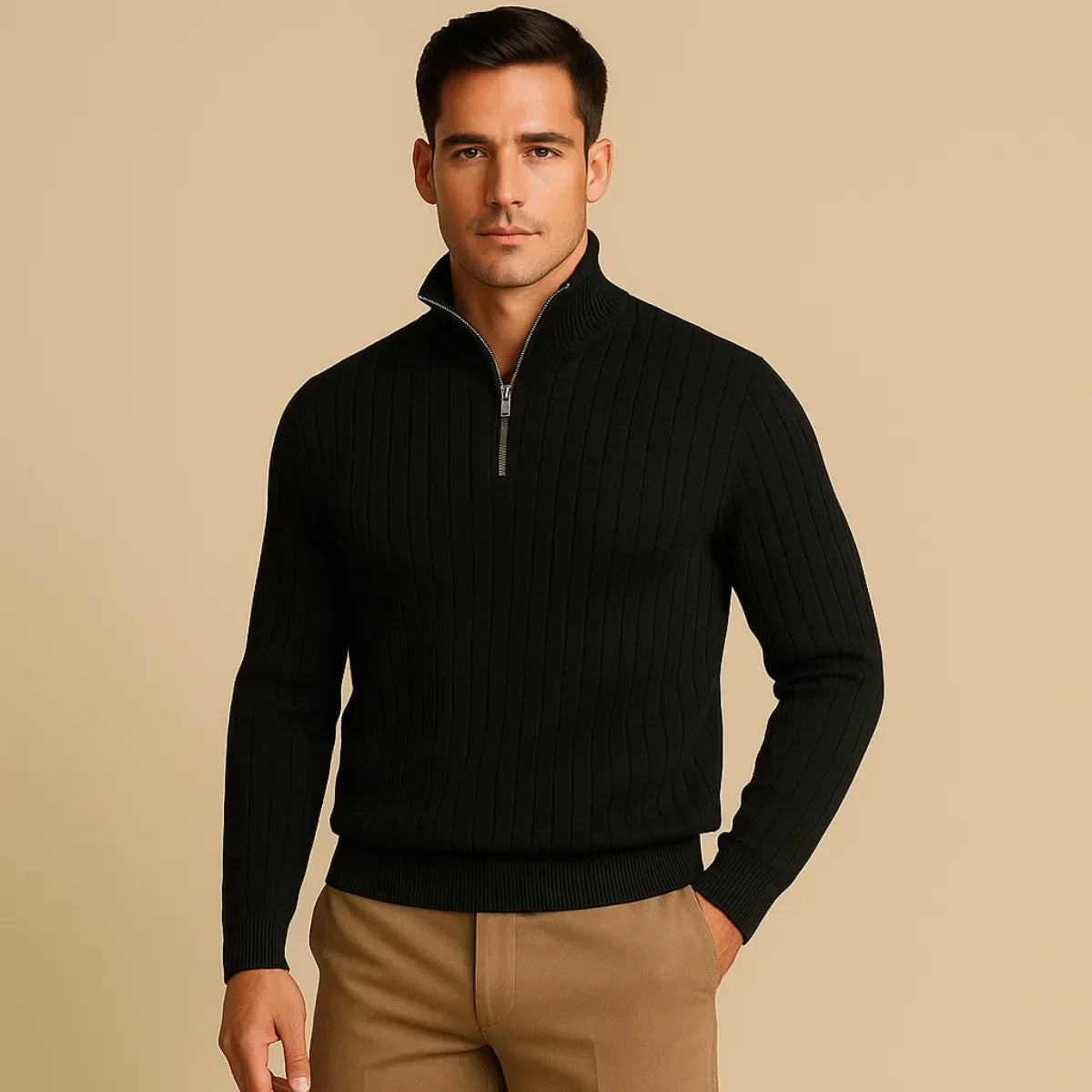 Half-zip jumper with stand-up collar