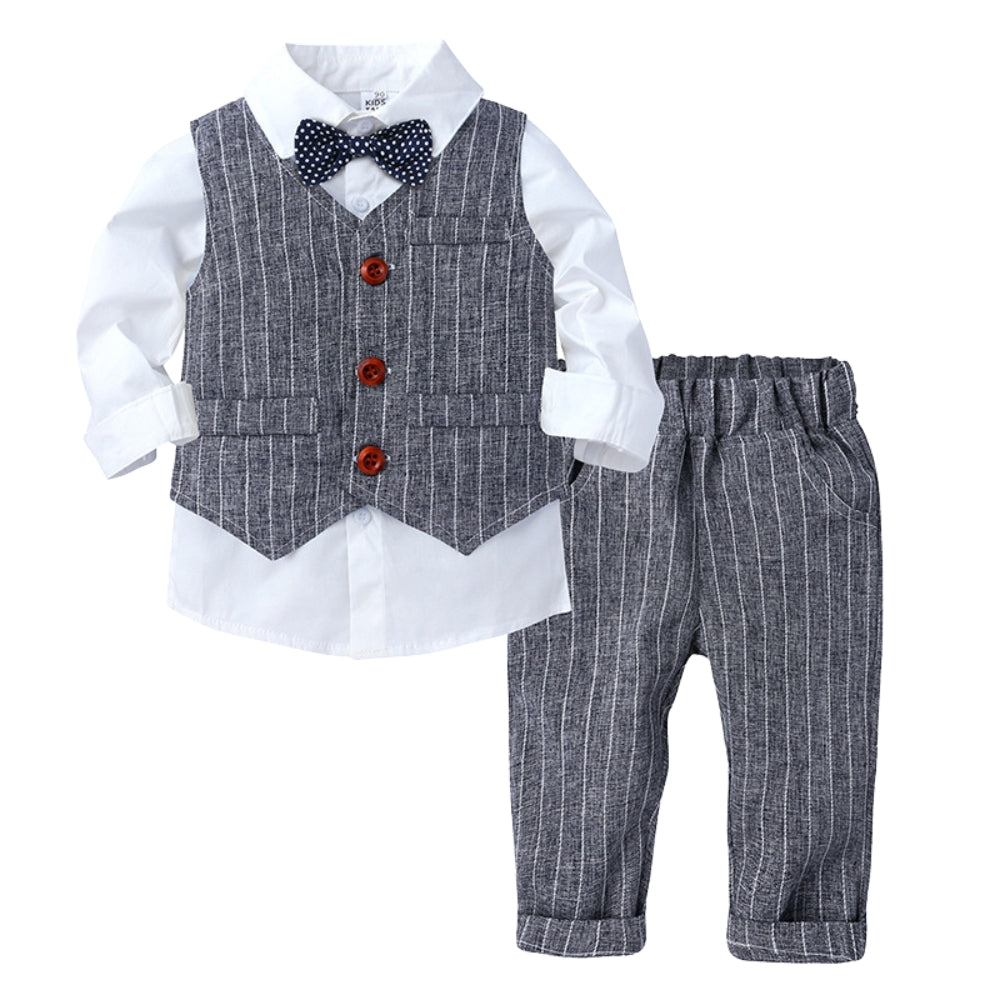 Boys' Formal Outfit Set for Babies and Toddlers with Pinstripe Waistcoat and Bow Tie for Special Occasions