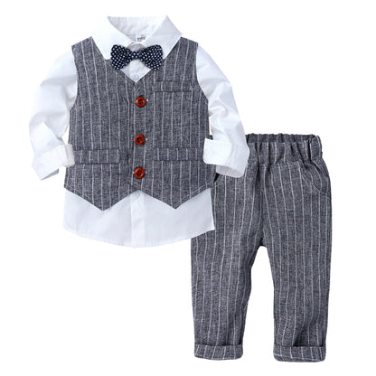 Boys' Formal Outfit Set for Babies and Toddlers with Pinstripe Waistcoat and Bow Tie for Special Occasions