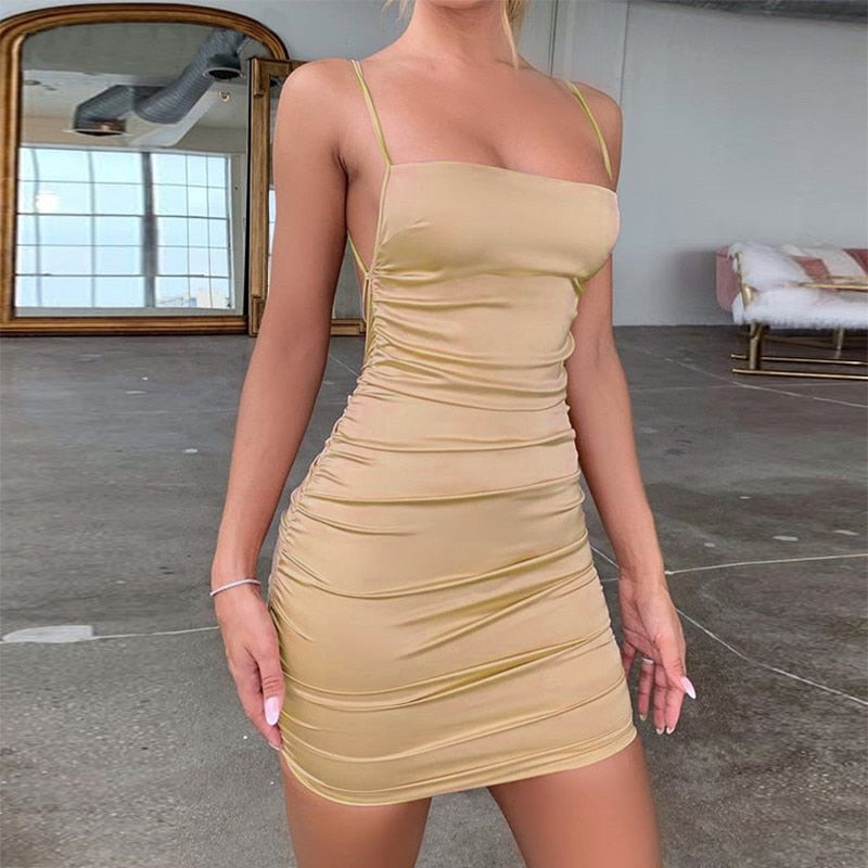 Sexy Backless Mini Dress with Elegant Pleated Details