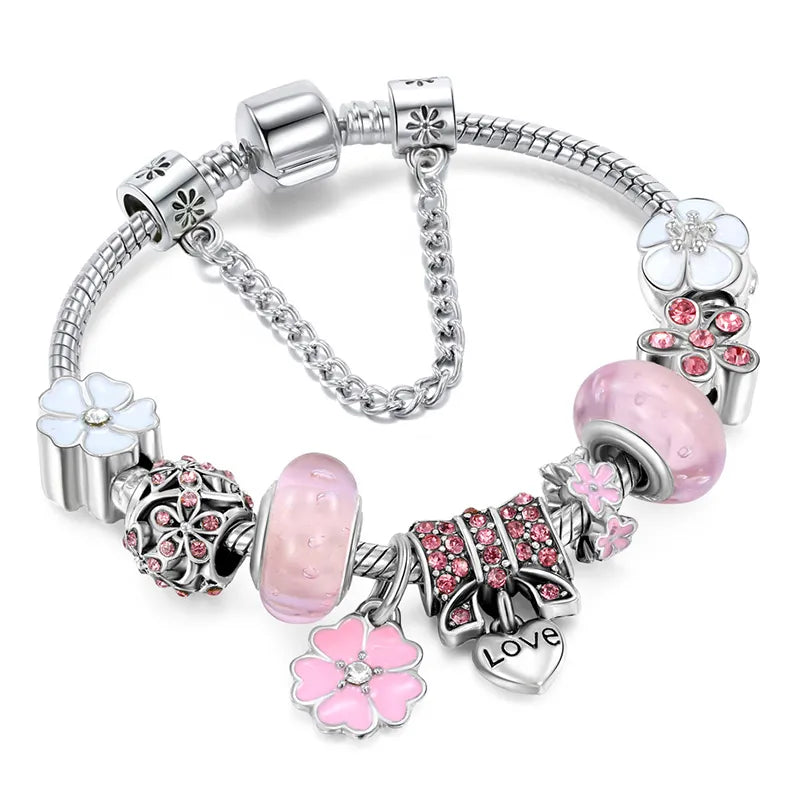 Unique Silver Charm Bracelet Love