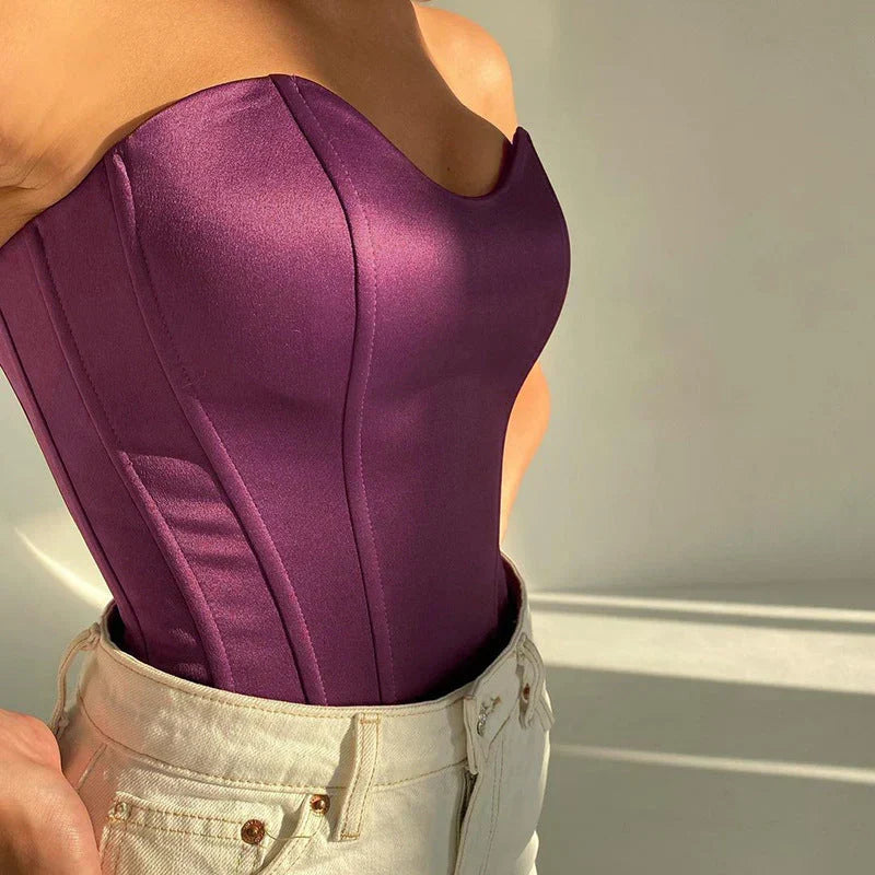 Top corto tipo corsé sin tirantes para mujer
