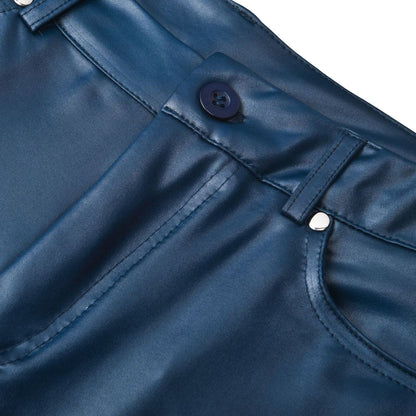 Ladies' Faux Leather Skinny Trousers with Stretch and Pockets