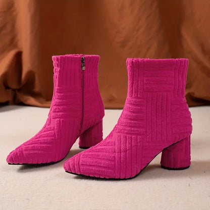 Damenstiefel mit dickem Absatz in Uni-Farbe – Lisa