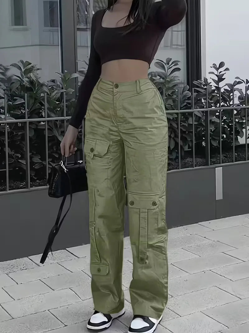 High-Waisted Cargo Trousers
