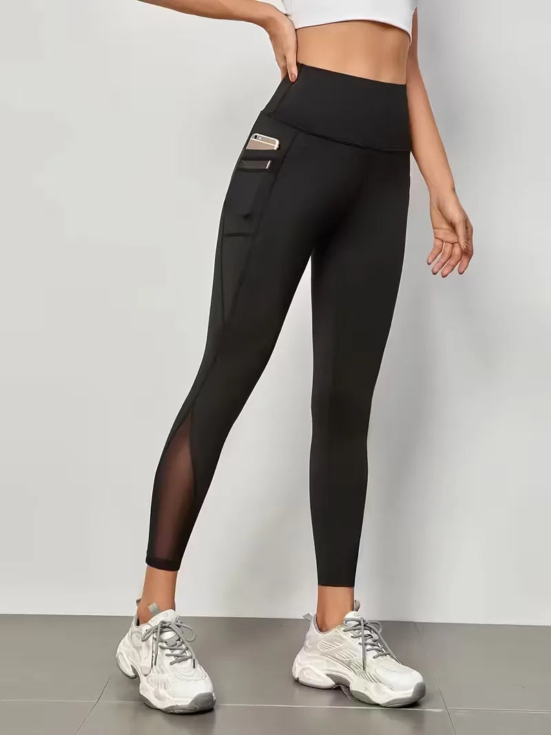 High-Waisted Leggings with Mesh Panels
