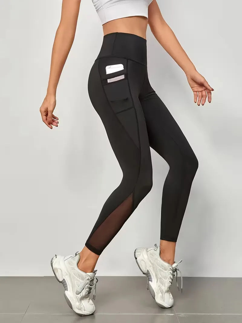 High-Waisted Leggings with Mesh Panels
