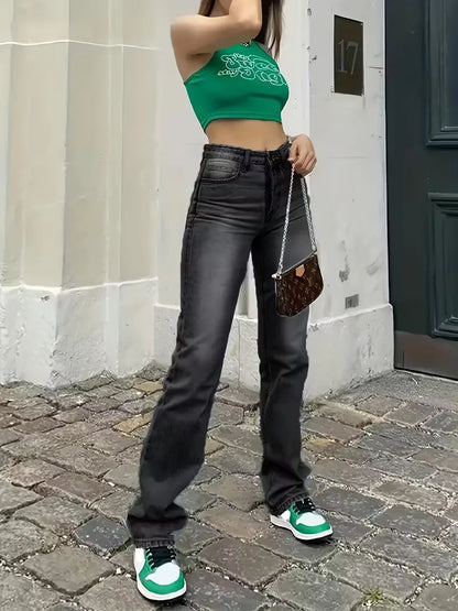 High-Waisted Straight Jeans