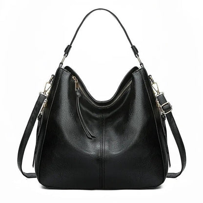 Classic leather shoulder bag with sleek gold details