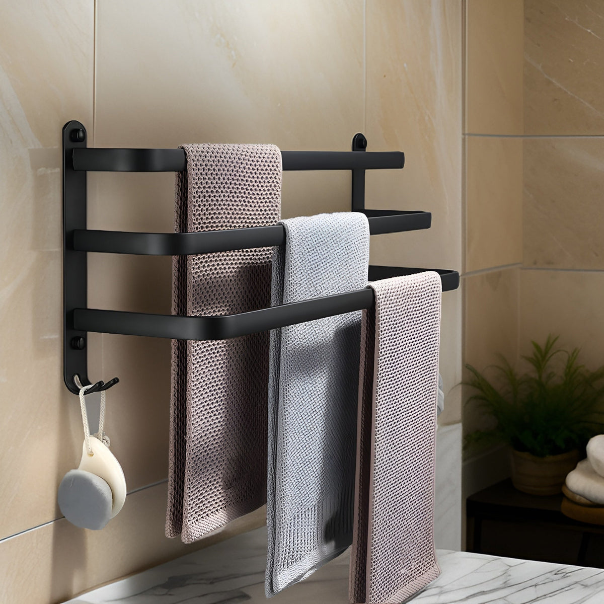 Modern Aluminium Towel Holder with 3 Layers for Bathroom and Space-Saving Use