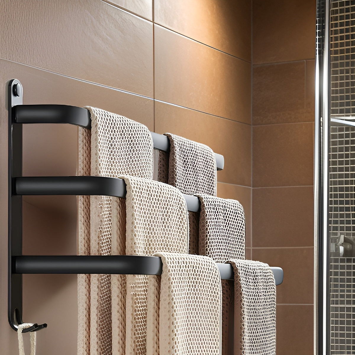 Modern Aluminium Towel Holder with 3 Levels for Bathroom and Space-Saving Use