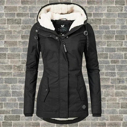 Casaco de inverno com capuz para mulher – quente e elegante