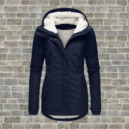 Casaco de inverno com capuz para mulher – quente e elegante