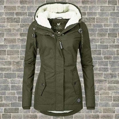 Casaco de inverno com capuz para mulher – quente e elegante