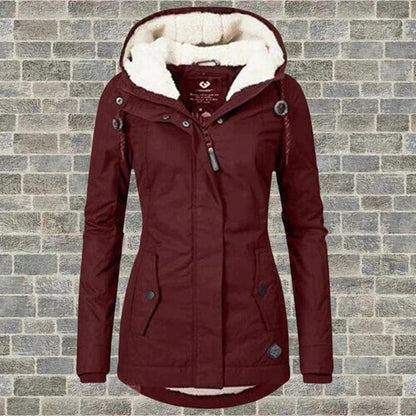 Casaco de inverno com capuz para mulher – quente e elegante