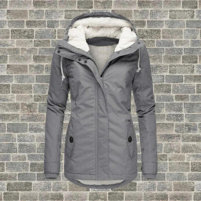 Casaco de inverno com capuz para mulher – quente e elegante