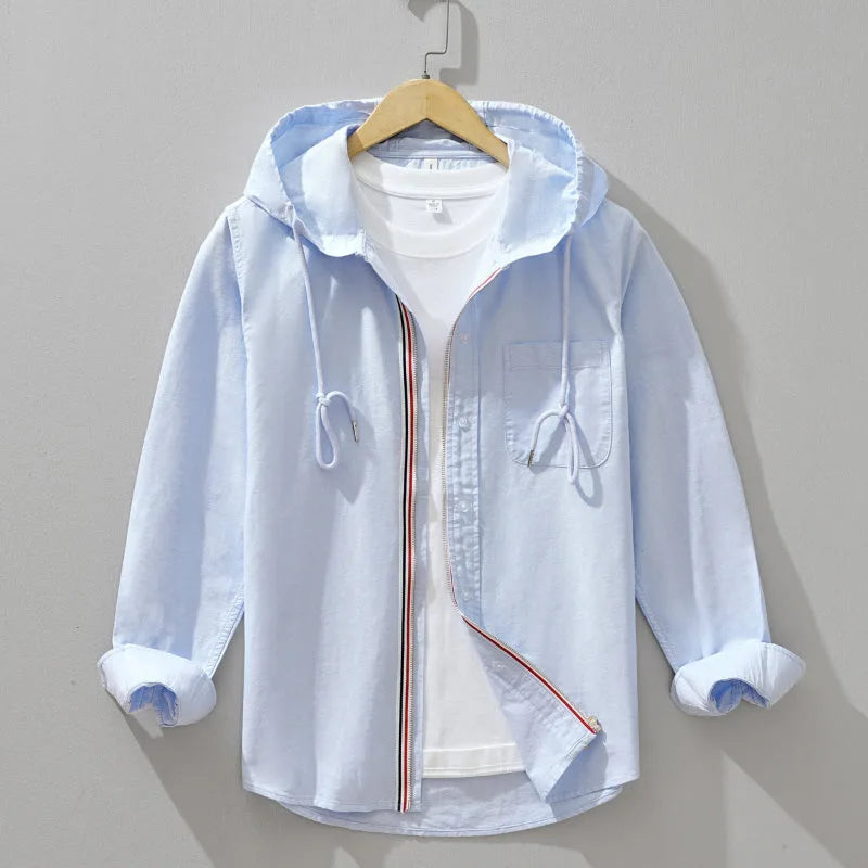 Linen Hoodie with Hood and Chest Pocket