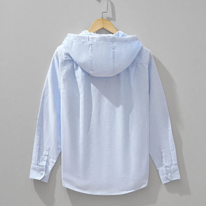Linen Hoodie with Hood and Chest Pocket