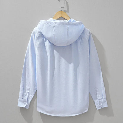 Linen Hoodie with Hood and Chest Pocket