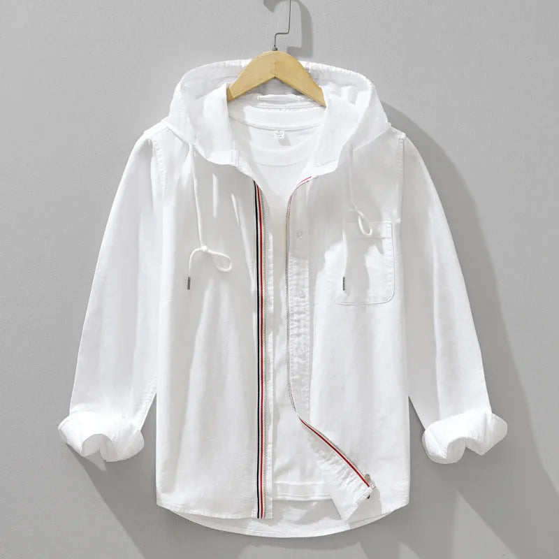 Linen Hoodie with Hood and Chest Pocket