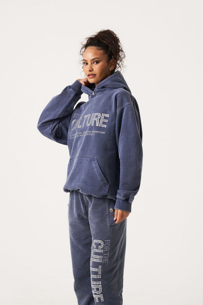 Hoodie with rhinestone print and kangaroo pocket