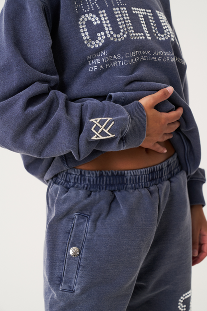Hoodie with rhinestone print and kangaroo pocket