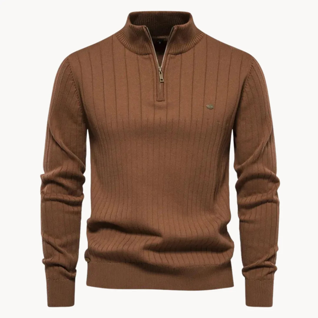 Hugo | Knitted Jumper with Quarter Zip and Ribbed Texture