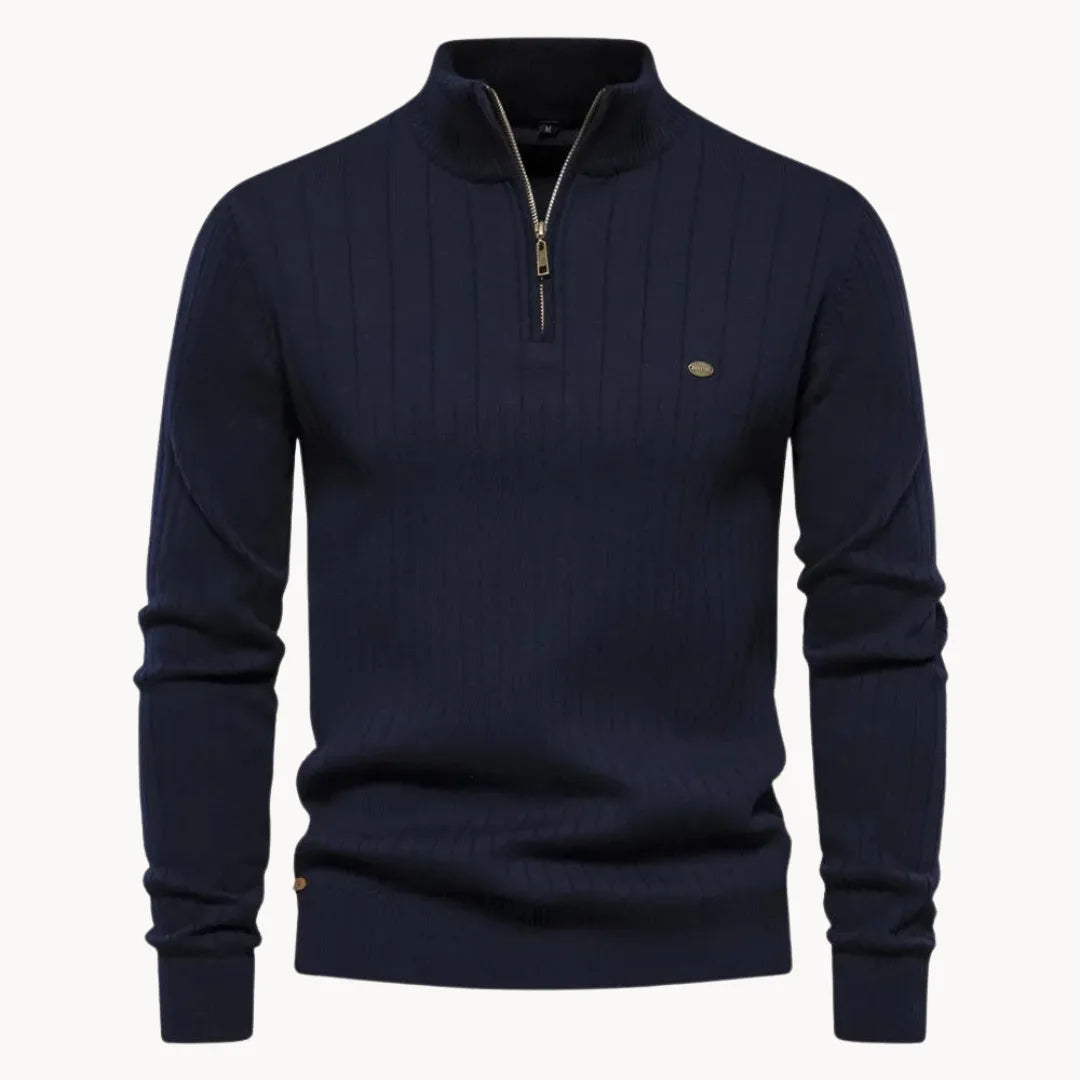 Hugo | Knitted Jumper with Quarter Zip and Ribbed Texture