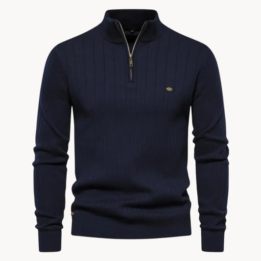 Hugo | Knitted Jumper with Quarter Zip and Ribbed Texture
