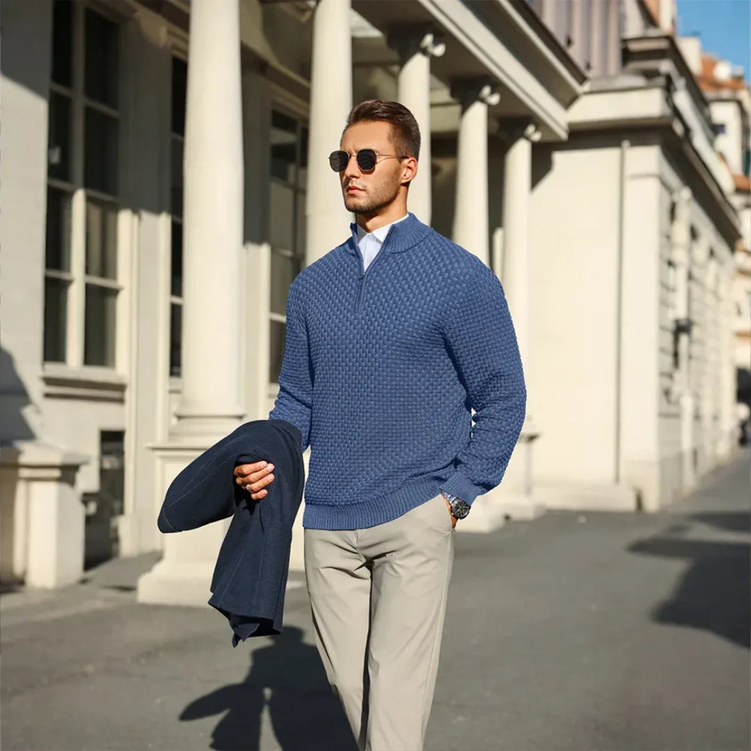 Hugo | Knitted jumper with zip collar and herringbone pattern