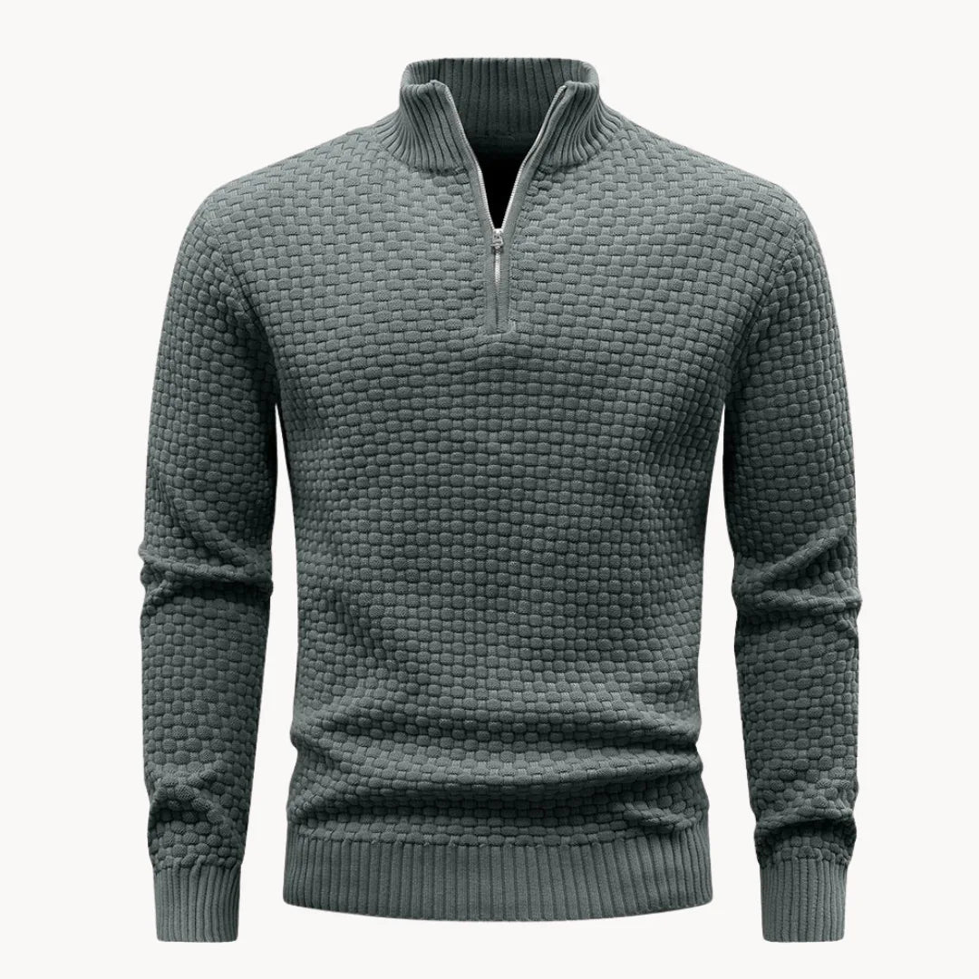 Hugo | Knitted jumper with zip collar and herringbone pattern