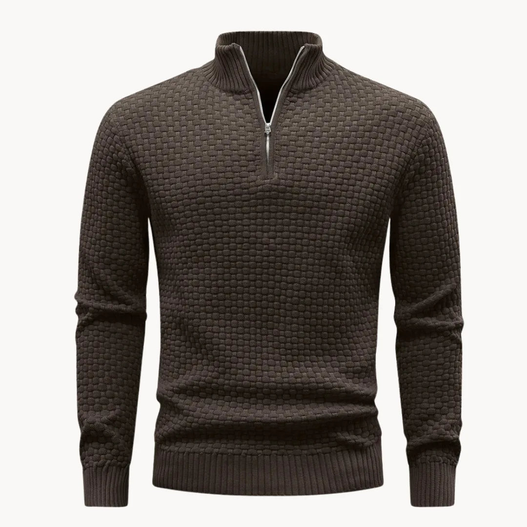 Hugo | Knitted jumper with zip collar and herringbone pattern