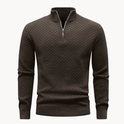 Hugo | Knitted jumper with zip collar and herringbone pattern