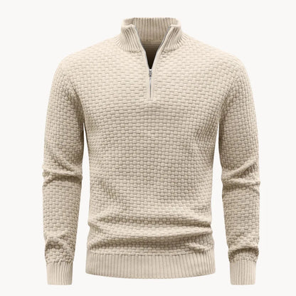 Hugo | Knitted jumper with zip collar and herringbone pattern