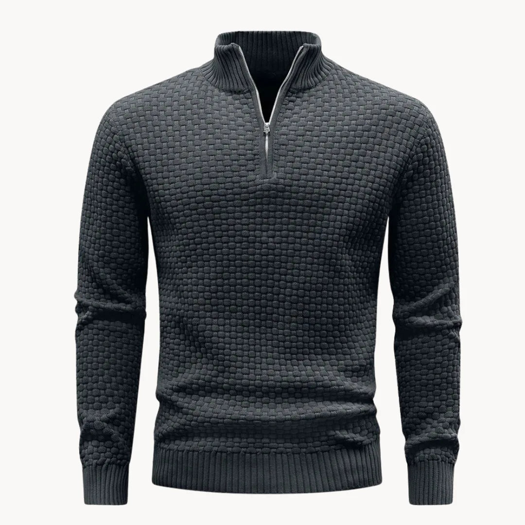 Hugo | Knitted jumper with zip collar and herringbone pattern