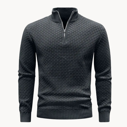 Hugo | Knitted jumper with zip collar and herringbone pattern