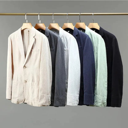 Hugo | Linen blazer with lapel collar and front pockets