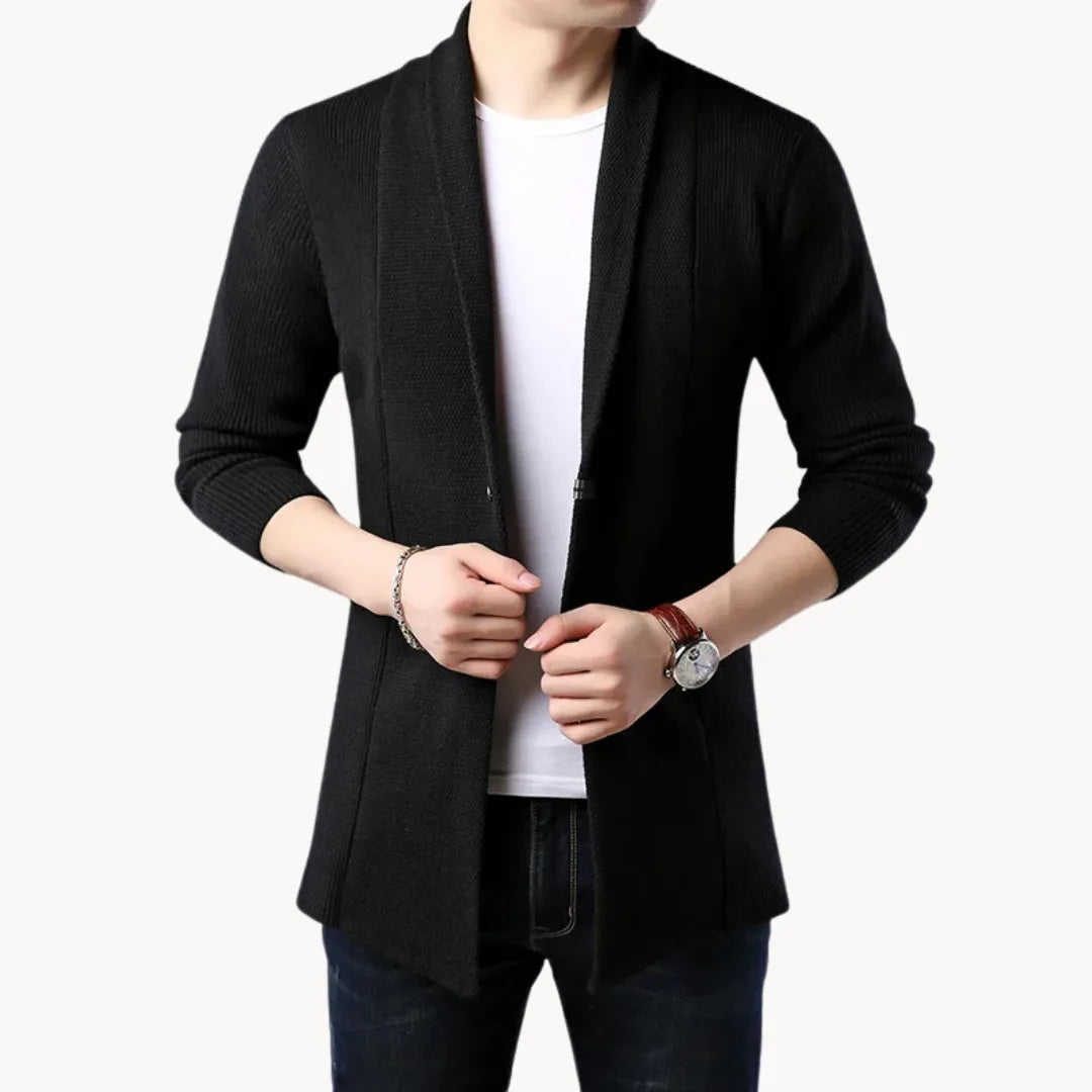 Hugo | Long cardigan with open front and ribbed texture