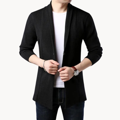 Hugo | Long cardigan with open front and ribbed texture